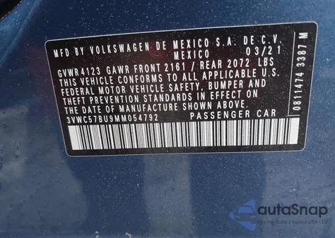 2021 Volkswagen Jetta 1.4T R-Line/1.4T S/1.4T Se from USA, damaged, VIN 3VWC57BU9MM054792